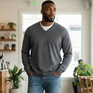 VTG Banana Republic Italian‎ Merino Wool V-Neck Sweater Gray Medium Smart Casual